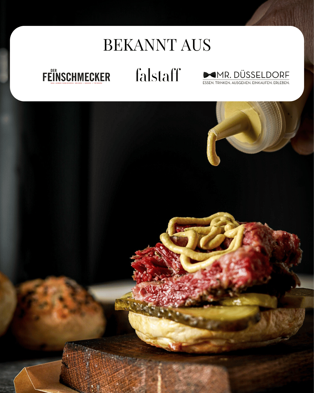 Beste Wagyufleisch Deutschlands, bekannt aus dem Feinschmecker, falstaff, Mr. Düsseldorf, Pastramiburger mit Soße
