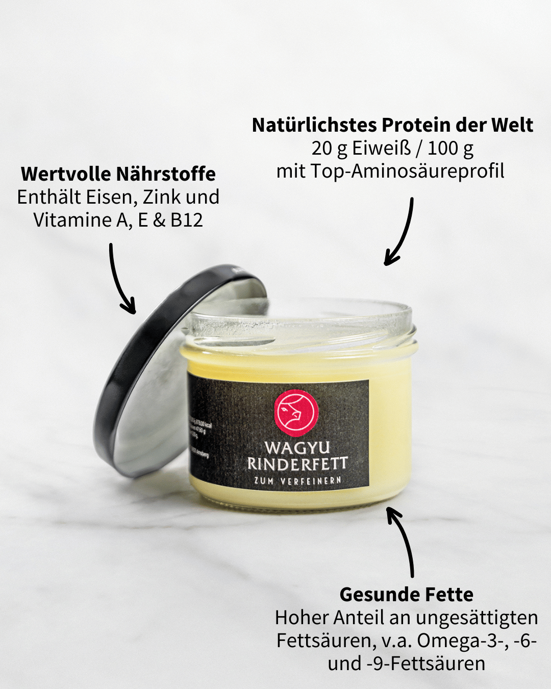 Hoher Anteil ungesättigter Fettsäuren im Wagyu Fett