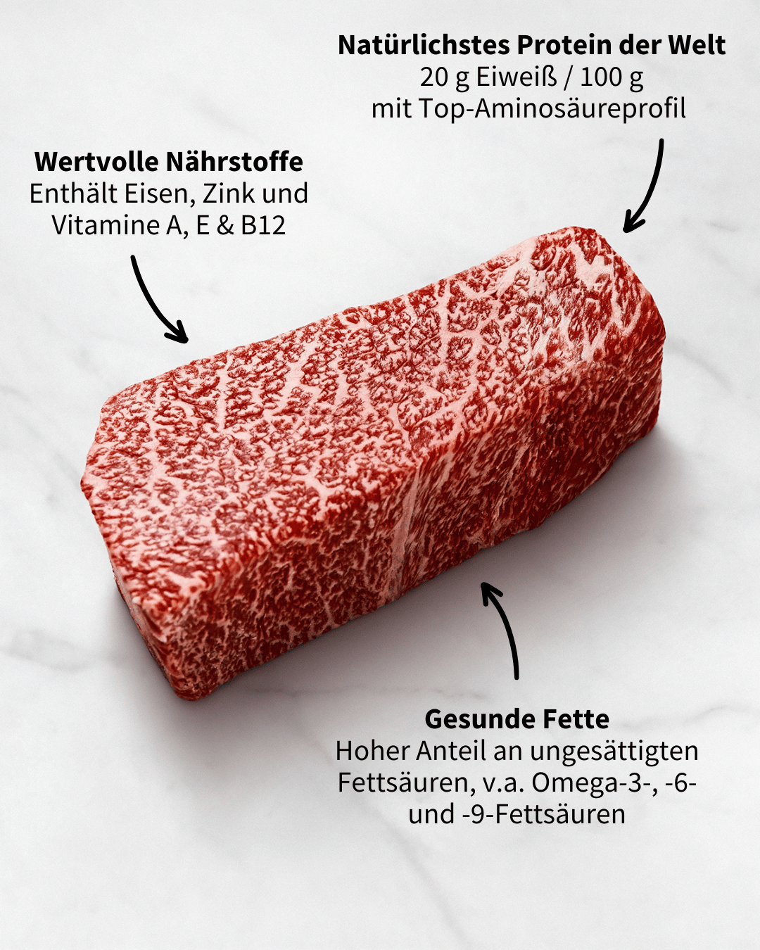 Protein für Muskeln: Wagyu Fleisch ist eine hervorragende Quelle für hochwertige Proteine, die für den Erhalt der Muskelmasse und -funktion unerlässlich sind