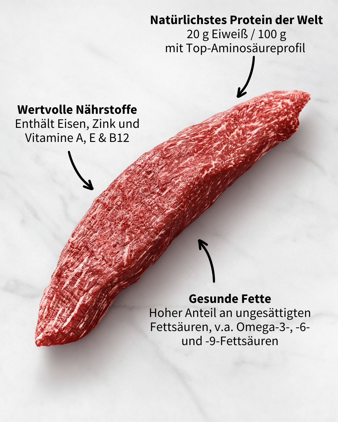 Essenzielle Aminosäuren: Wagyu Beef liefert alle essenziellen Aminosäuren, die der Körper nicht selbst herstellen kann und die für die Zellregeneration und das Immunsystem wichtig sind.
