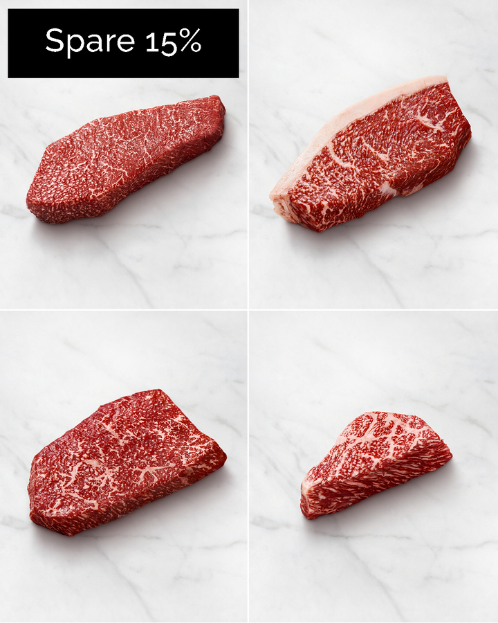 Wagyu Steak Selection - Die beliebtesten Wagyu Cuts genießen, Wagyu-Steak in Tranchen, Wagyu Tataki, Premium-Fleisch, Wagyu Bestseller-Paket