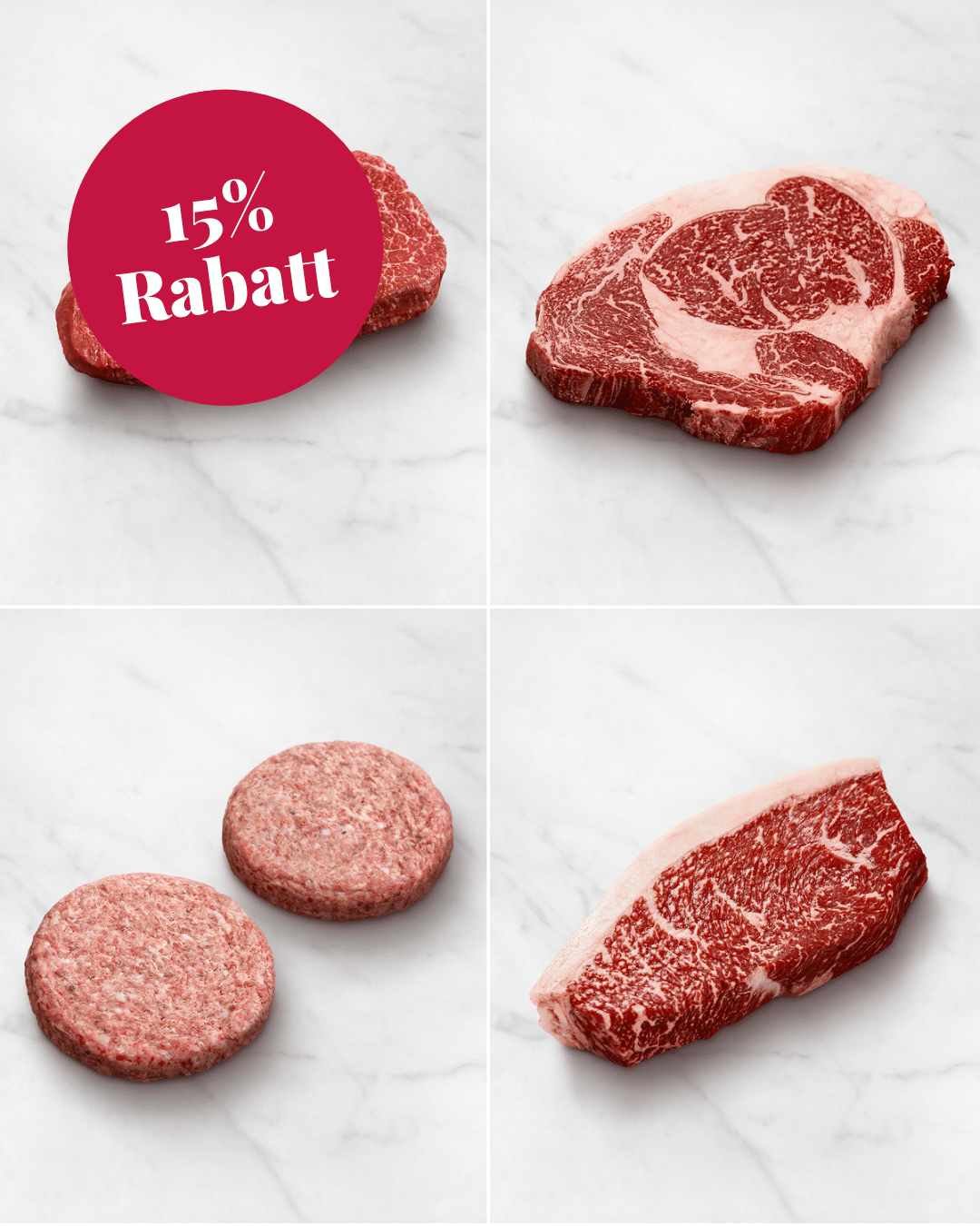 Wagyu Verwöhnpaket mit Rib Eye Steak, Picanha, Burger, Grillwurst und Steaksalz