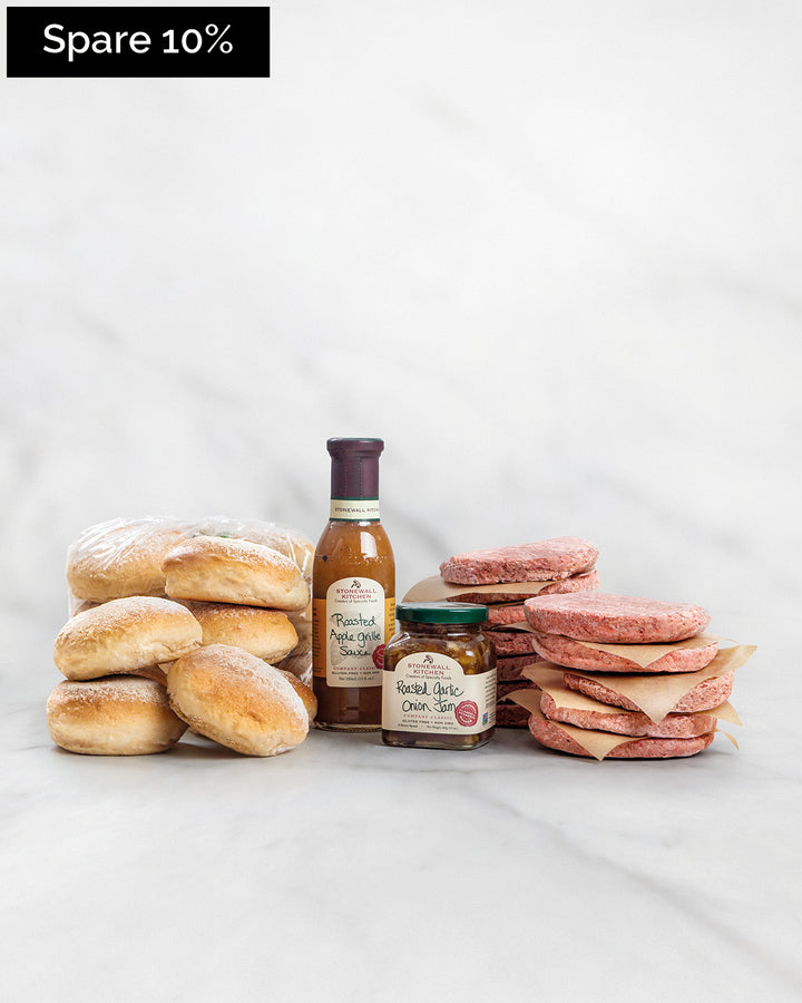 wagyu burger paket mit dinkel buns und ausgewählten saucen für nächsten grillabend mit freunden