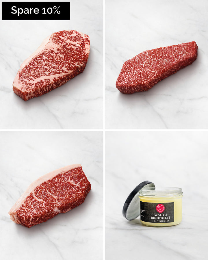 WAGYU STEAK TOPSELLER PAKET, Wagyu Steak Selection - Die beliebtesten Wagyu Cuts genießen, Wagyu-Steak in Tranchen, Wagyu Tataki, Premium-Fleisch, Wagyu Bestseller-Paket